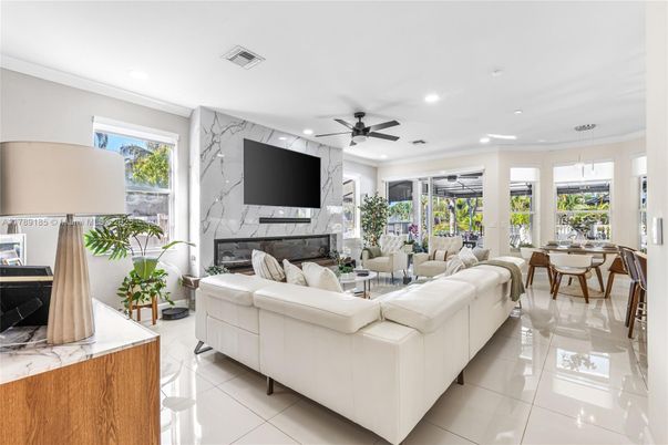 Dining room, Fireplace, Interior, Living room, Marble Walls, Recessed Lighting