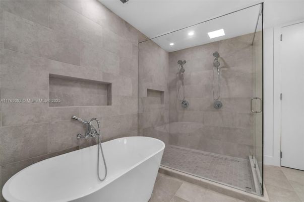 Bathroom, Free Standing Baths, Glass Shower, Interior, Recessed Lighting