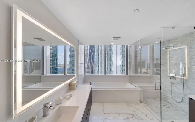 Bathroom, Glass Shower, Interior, Marble, Recessed Lighting