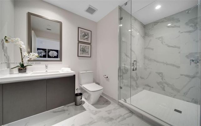 Bathroom, Glass Shower, Interior, Marble, Marble Walls, Recessed Lighting