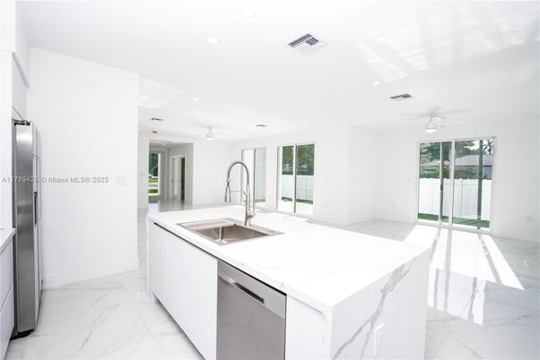 Interior, Kitchen, Marble, Recessed Lighting, Stainless Steel Appliances