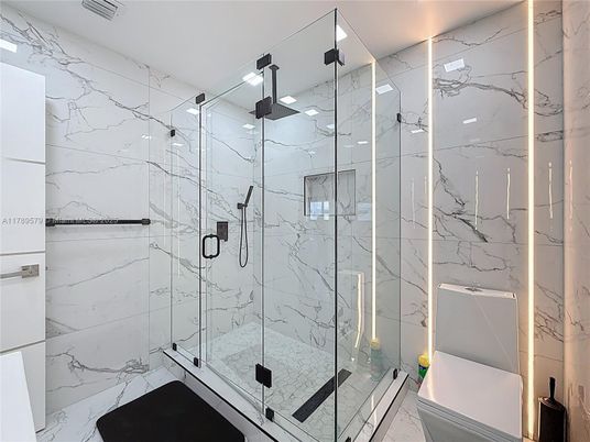 Bathroom, Glass Shower, Interior, Marble Walls