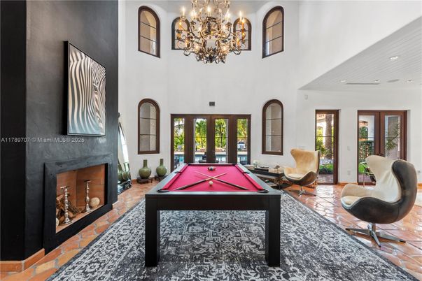Billiard Table, Chandelier, Fireplace, Game Room, Interior, Recessed Lighting