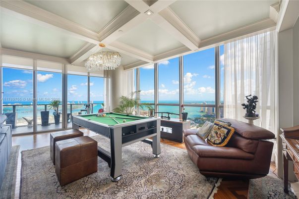 Billiard Table, Chandelier, Game Room, Interior, Recessed Lighting, Water, Wood Texture Flooring