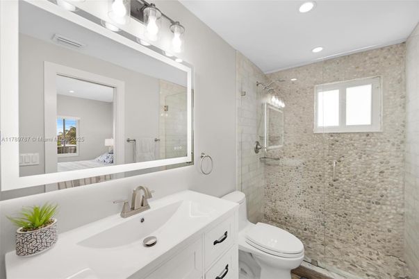 Bathroom, Glass Shower, Interior, Recessed Lighting