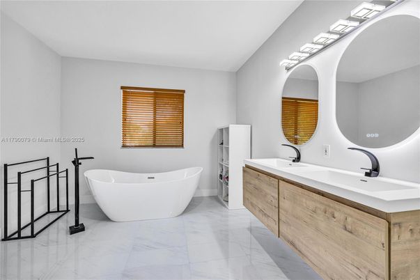 Bathroom, Dual Sink Vanities, Free Standing Baths, Interior, Marble