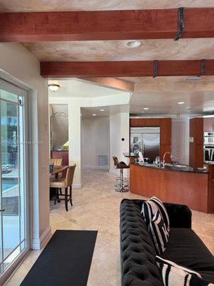 Dining room, Interior, Kitchen, Recessed Lighting, Stainless Steel Appliances, Wooden Beams