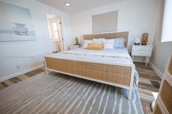 Bedroom, Interior, Recessed Lighting, Wood Texture Flooring
