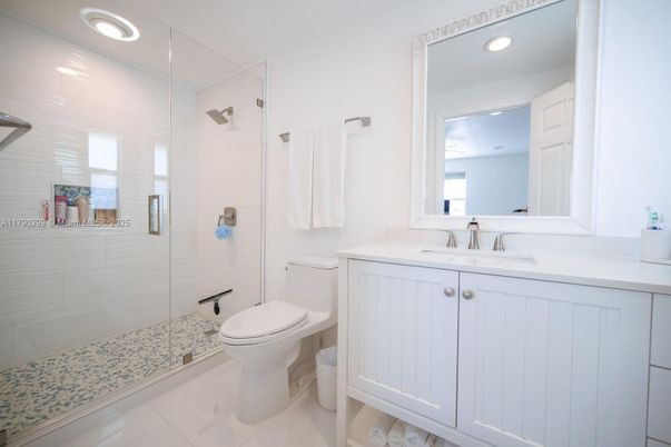 Bathroom, Glass Shower, Interior, Recessed Lighting
