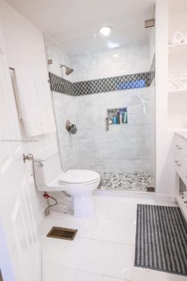 Bathroom, Glass Shower, Interior, Marble Walls, Recessed Lighting