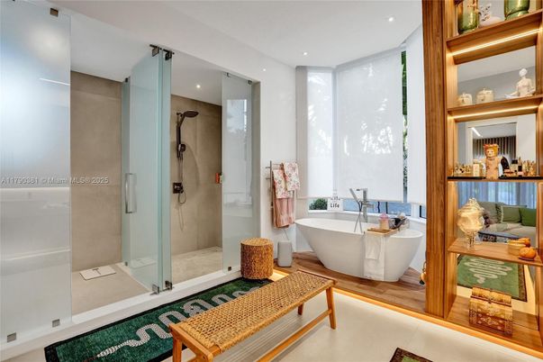 Bathroom, Free Standing Baths, Glass Shower, Interior, Recessed Lighting