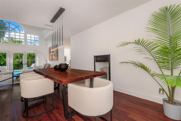 Dining room, Interior, Pendant Lights, Wood Texture Flooring