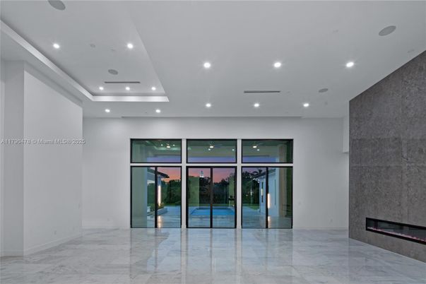 Empty room, Fireplace, Interior, Marble, Recessed Lighting