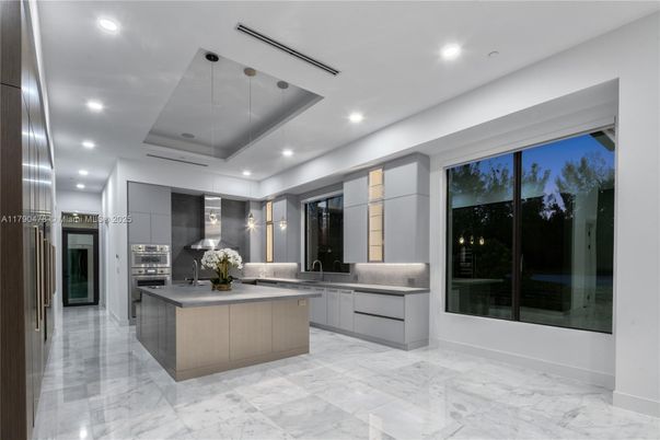 Interior, Kitchen, Marble, Pendant Lights, Recessed Lighting, Stainless Steel Appliances