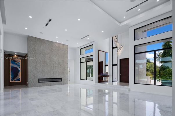 Empty room, Fireplace, Interior, Marble, Pendant Lights, Recessed Lighting