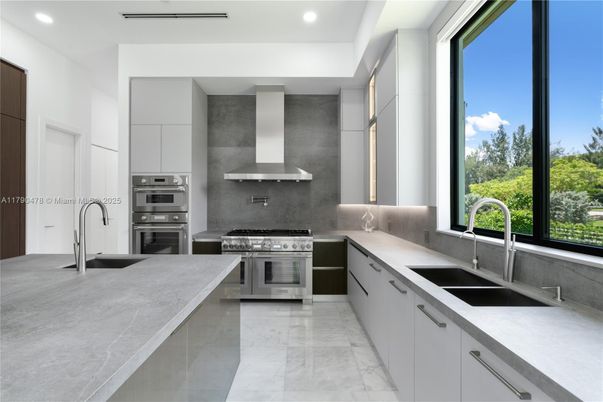 Interior, Kitchen, Marble, Recessed Lighting, Stainless Steel Appliances
