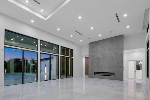 Empty room, Fireplace, Interior, Marble, Recessed Lighting