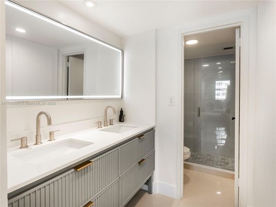Bathroom, Dual Sink Vanities, Glass Shower, Interior, Recessed Lighting