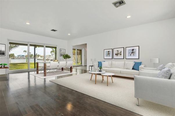 Dining room, Interior, Living room, Recessed Lighting, Wood Texture Flooring