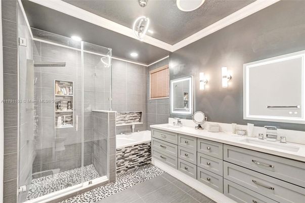 Bathroom, Dual Sink Vanities, Glass Shower, Interior, Recessed Lighting