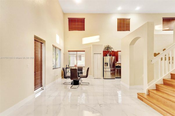 Dining room, Interior, Kitchen, Marble, Recessed Lighting, Stainless Steel Appliances