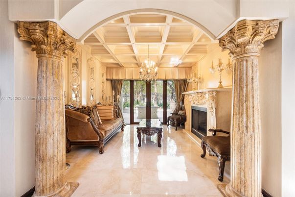 Chandelier, Fireplace, Interior, Living room
