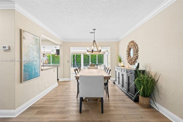 Chandelier, Dining room, Interior, Pendant Lights, Wood Texture Flooring