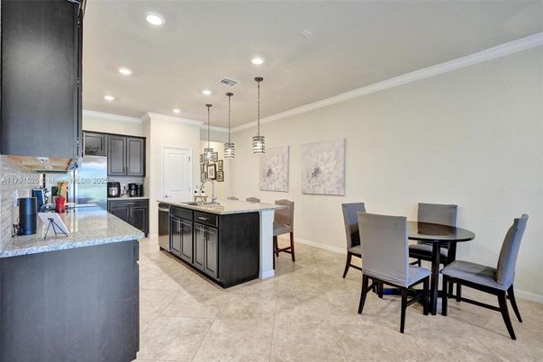 Dining room, Interior, Kitchen, Pendant Lights, Recessed Lighting, Stainless Steel Appliances