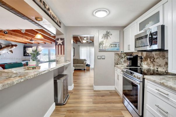 Interior, Kitchen, Stainless Steel Appliances, Wooden Beams, Wood Texture Flooring