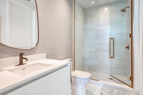 Bathroom, Glass Shower, Interior, Recessed Lighting