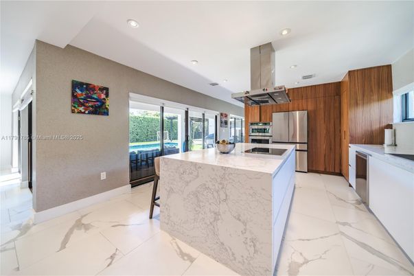 Interior, Kitchen, Marble, Recessed Lighting, Stainless Steel Appliances