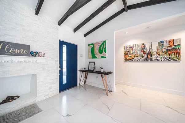 Interior, Recessed Lighting, Stone Walls, Wooden Beams