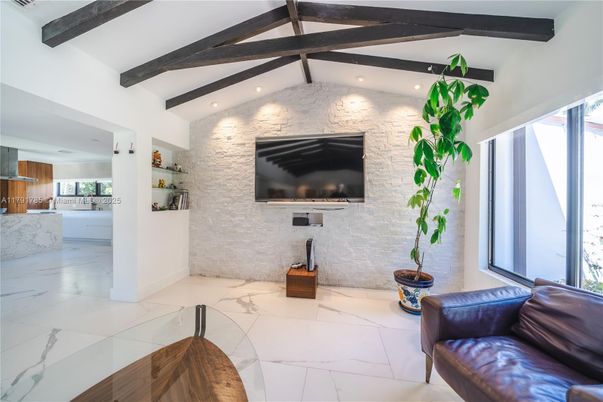 Interior, Marble, Recessed Lighting, Stone Walls, Wooden Beams