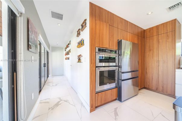 Interior, Kitchen, Marble, Recessed Lighting, Stainless Steel Appliances
