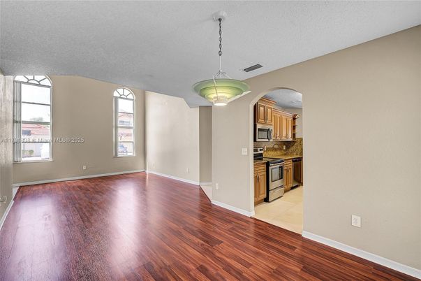 Interior, Kitchen, Pendant Lights, Wood Texture Flooring