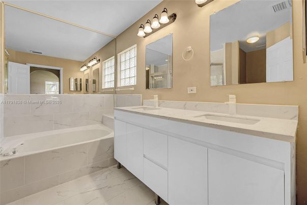 Bathroom, Dual Sink Vanities, Free Standing Baths, Interior, Marble
