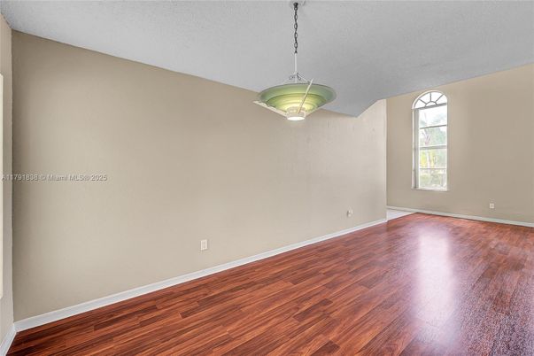 Empty room, Interior, Pendant Lights, Wood Texture Flooring