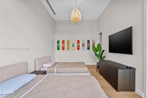 Bedroom, Chandelier, Interior, Wood Texture Flooring