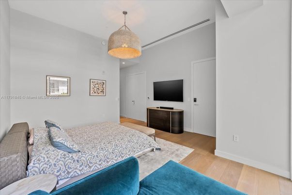 Bedroom, Chandelier, Interior, Wood Texture Flooring
