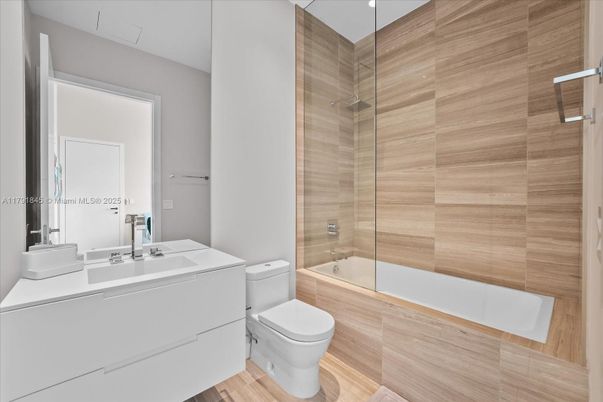Bathroom, Glass Shower, Interior, Wood Texture Flooring