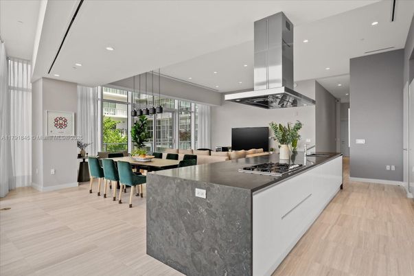 Dining room, Interior, Kitchen, Pendant Lights, Recessed Lighting, Wood Texture Flooring