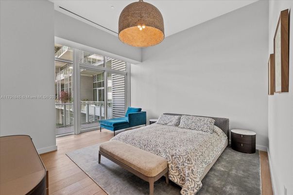 Bedroom, Interior, Pendant Lights, Wood Texture Flooring