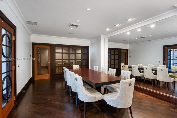 Dining room, Interior, Recessed Lighting, Wood Texture Flooring