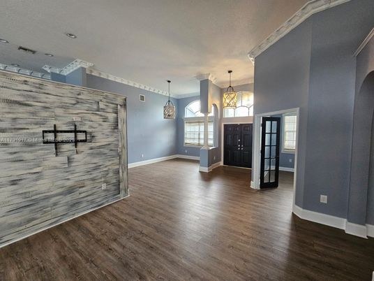 Empty room, Interior, Pendant Lights, Wood Texture Flooring
