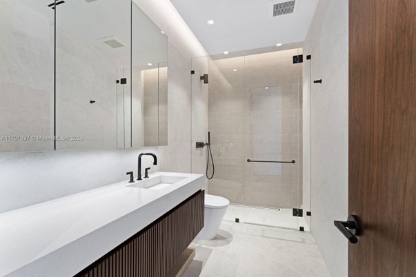 Bathroom, Glass Shower, Interior, Recessed Lighting