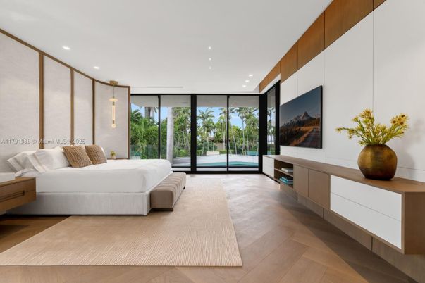 Bedroom, Interior, Pendant Lights, Recessed Lighting, Wood Texture Flooring