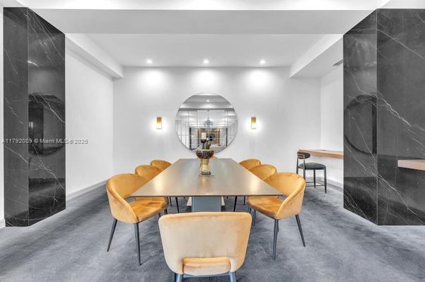 Dining room, Interior, Marble Walls, Recessed Lighting