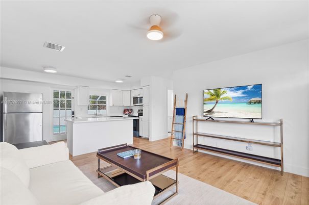 Interior, Kitchen, Living room, Stainless Steel Appliances, Wood Texture Flooring