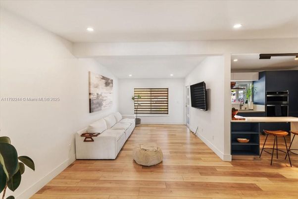 Interior, Kitchen, Living room, Recessed Lighting, Stainless Steel Appliances, Wood Texture Flooring
