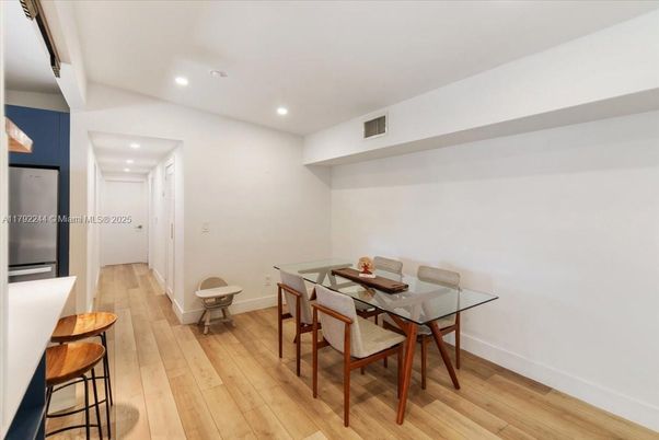 Dining room, Interior, Recessed Lighting, Wood Texture Flooring